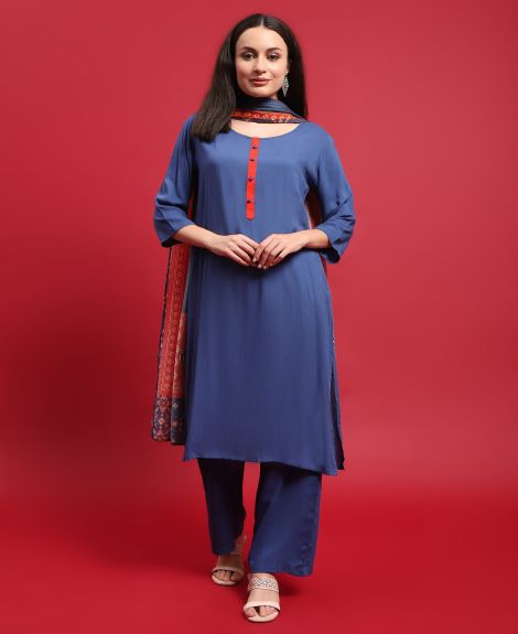 Shree Women Viscose Blue Solid Kurta Comfort Pant Dupatta