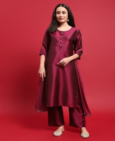 Shree Women Polyester Purple Solid Kurta Comfort Pant Dupatta
