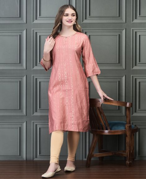 Shree Women Liva Pink Foil Print Kurta
