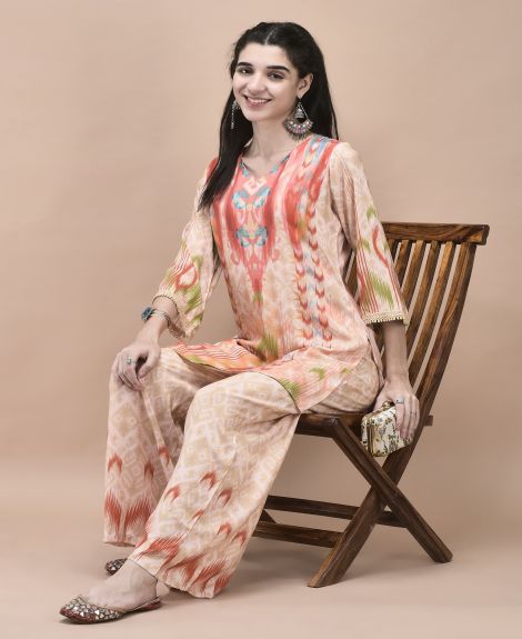 Shree Women Liva Multicolor Ikat Print Co-Ord Set