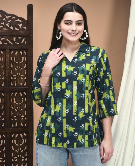 Shree Women Cotton Green Floral Print Tunic