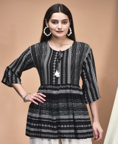 Shree Women Liva Black Printed Tunic