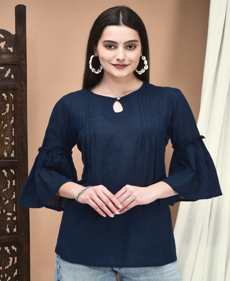 Shree Women Cotton flex Navy Blue Solid Tunic