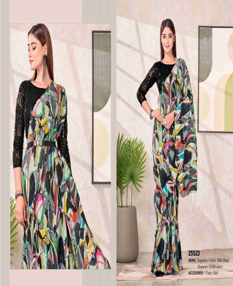 Women's Embroidered Fancy Net Satin Silk Saree | Black