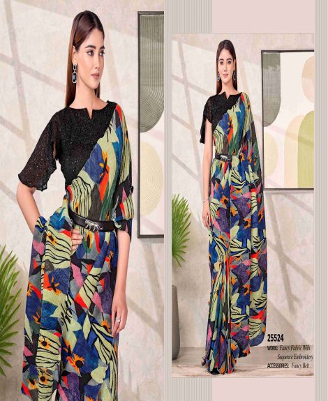 Women's Fancy Net and Satin Silk Saree with Sequins Embroidery | Blue, Green