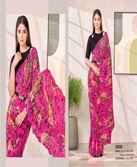Women's Fancy Net and Satin Silk Saree with Sequence Embroidery | Pink, Black