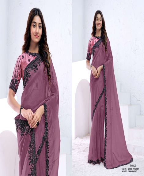 Women's Embroidered Pure Silk Saree | Dark Mauve