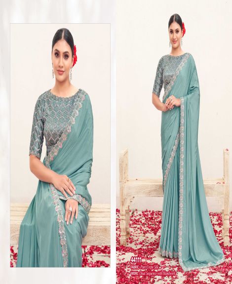 Women's Pure Crepe Silk Saree with Dual Sequence Handwork | Firoji