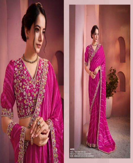 Women's Bandhani Print Satin Silk Saree with Embroidery and Stone Handwork | Rani