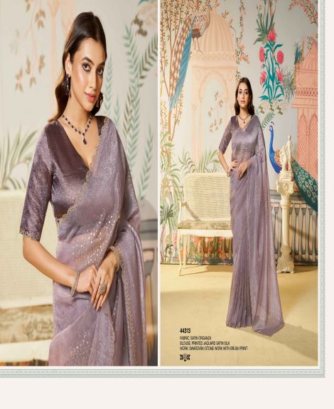 Women's Satin Organza Saree with Jaquard Satin Silk Blouse | Purple