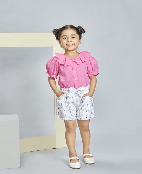 Peppermint Girls Pink Plain Shorts with Top