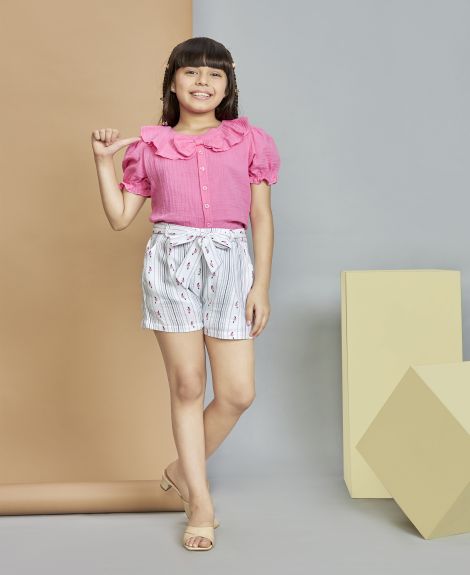 Peppermint Girls Pink Floral Shorts with Top