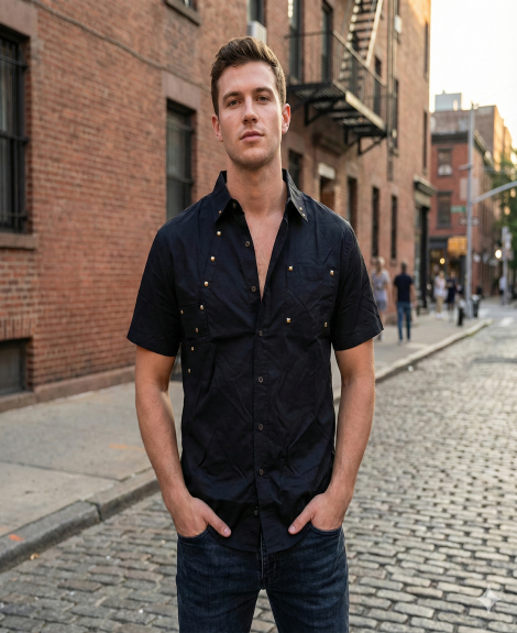 Wicked Bat Eyeball Woven Button-Up MEN'S SHIRT - Black