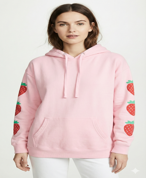 Pastel Pink "Strawberry Fields" Sleeve Graphic Hoodie