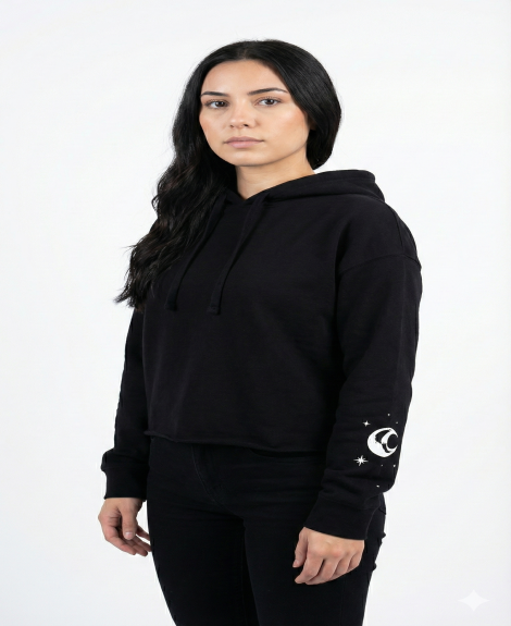 Women's "Celestial Coffin" Floral Back Print Hoodie - Black Boxy Fit