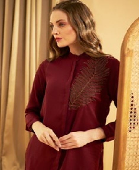 WINE FEATHER CONCEAL PLACKET SHIRT