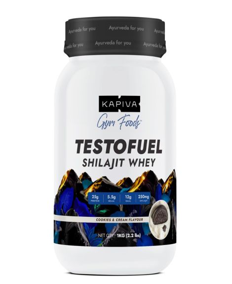 Kapiva Testofuel Shilajit Whey Protein| 25g Protein | 250mg Shilajit | 5.5g BCAA | Belgian Chocolate | Faster Absorption | Digezyme blend | WADA Compliant | 1Kg/ 2.2lb
