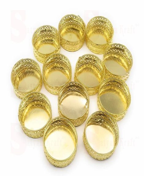 SATYAM KRAFT 12 Pcs Metal Tealight Candle Holders | Round Decorative Diya Stand for Pooja Thali, Rangoli, Home & Office Decor | Ideal for Festivals & Events (Golden)