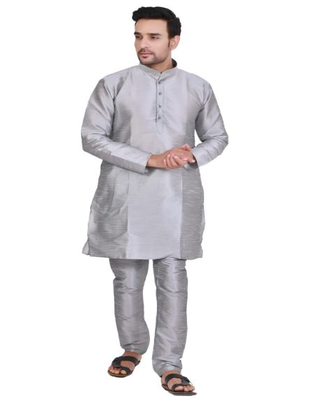 Men's Art Silk Kurta with Cotton Churidar Pyjama
