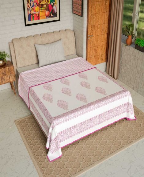 Jaipur Dohar Pink Bouquet S 100% Cotton Hand Block Printed Single Bed Mulmul Dohar