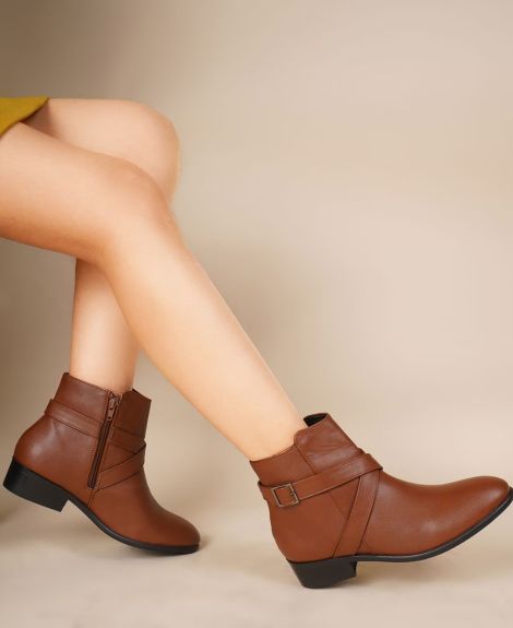 SHUZ TOUCH, Ankle-Length Boots with Buckle Accent