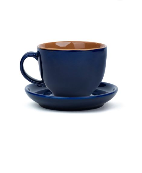 Large Ceramic Coffee Cup Saucer Set, Midnight Blue, 320ml | XL Cuppa Collection