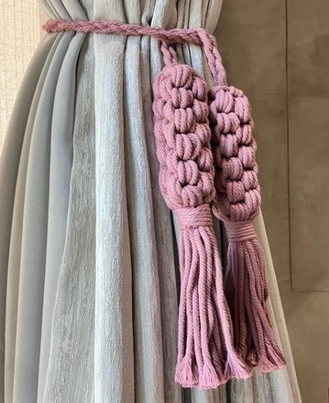 House of Macrame Handcrafted Macrame 'Crown Knot' Curtain tie-backs - DUST PINK