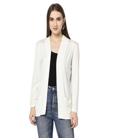 ESPRESSO Women Long Sleeve 100% Viscose Long Lace Open Shrug with Pockets