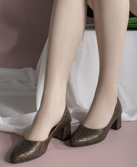 SHEZONE, Reptilian Print Chunky Heeled Shoes