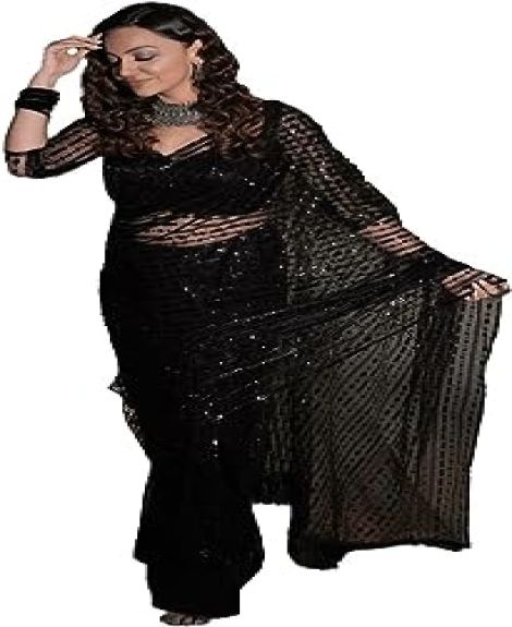 Women's Net Embroidered Sequence Work With Unstitched Blouse Piece (Net Sequence_Free Size)