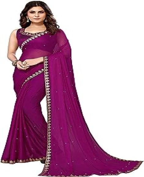 Women's Lycra Blend Saree With Blouse Piece