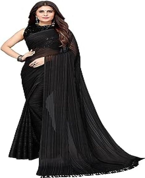 Women's Georgette Saree With Jari & Velvet Blouse with Sequence