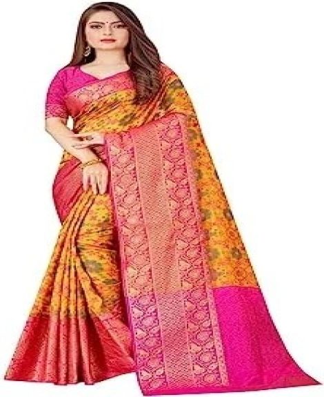 Women's Banarasi Patola Silk Blend Saree with Blouse Piece