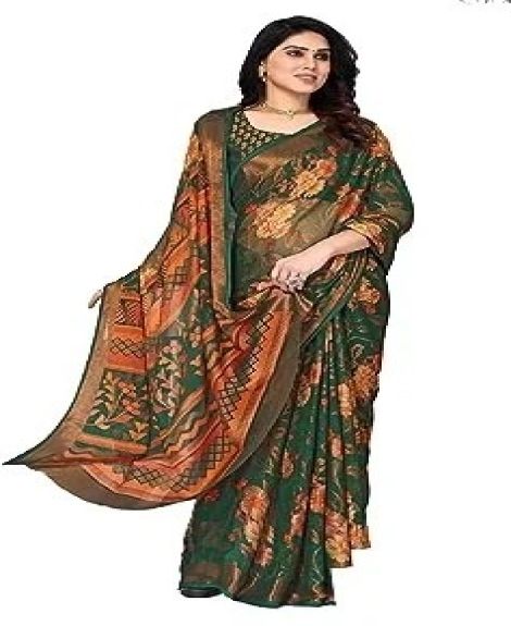 Women's Chiffon Brasso Printed Saree with Blouse Piece (PS Brasso Gagan_W)