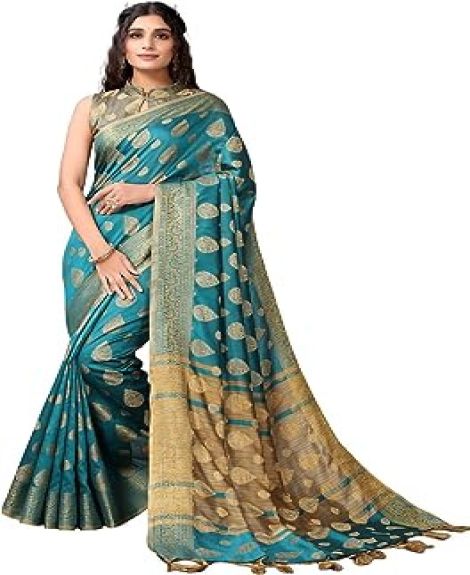 Women's Tassel & Self Woven Cotton Silk Saree with Unstitched Blouse Piece