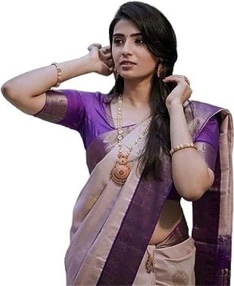 Women's Kanjivaram Soft Lichi Silk Saree With Blouse Piece (Light Lavender)