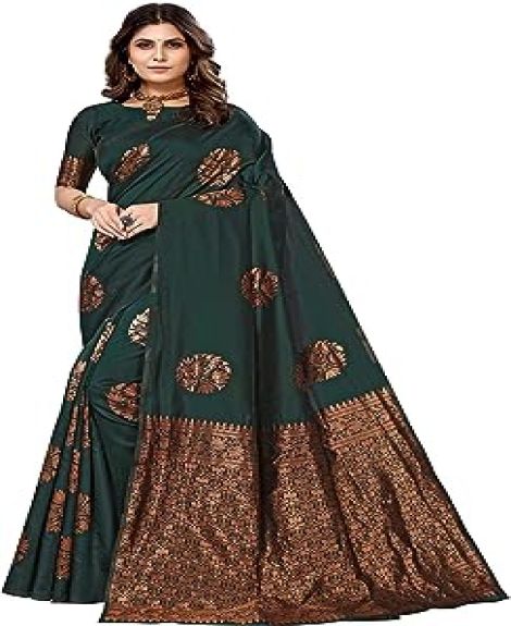 Women's Banarasi Cotton Silk Saree With Blouse Piece