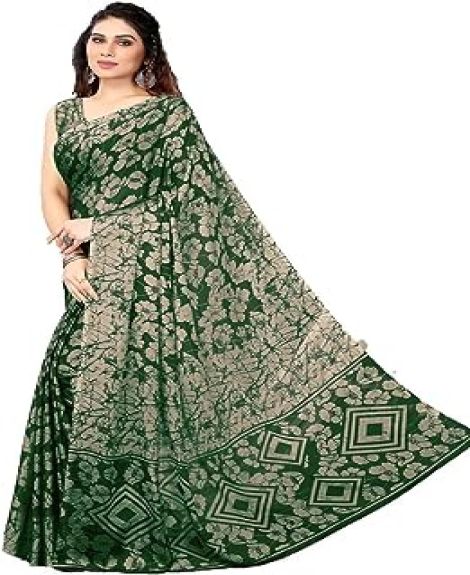 Women's Floral Print Chiffon Saree With Unstitched Blouse