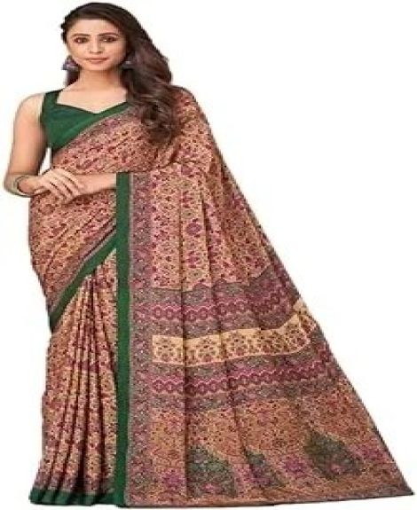 Women's Printed Silk Crepe Saree with Unstitched Blouse Piece(2856S2449_Beige8)