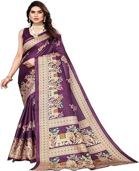 Womens Khadi Art Silk Saree With Blouse Piece
