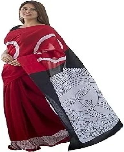 Women's Hand block printed cotton mulmul fabric saree With Blouse Piece Traditional Jaipuri Print_SH-0562